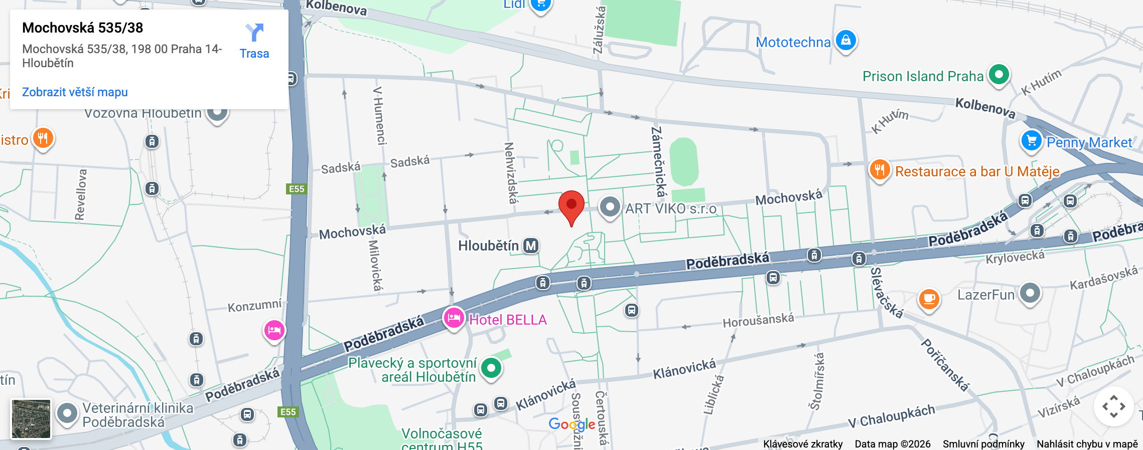 Mapa ORL ordinace Hloubětín