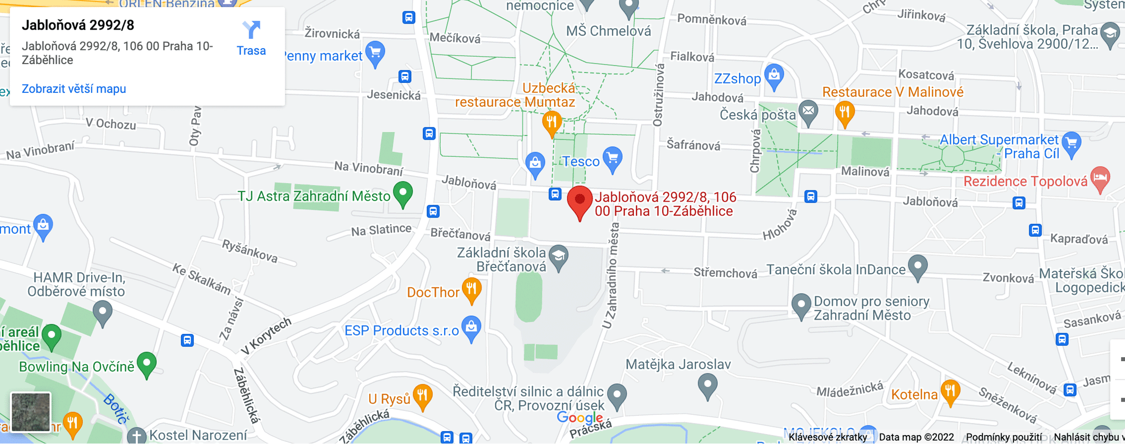 Mapa ORL ordinace Jabloňová